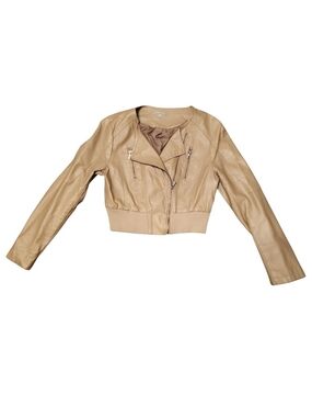 Charlotte Russe Vintage Tan Cropped Faux Leather Moto Jacket